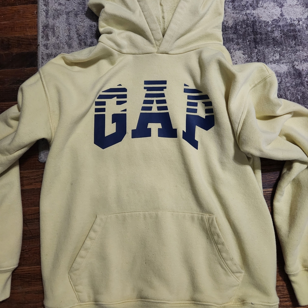 GAP Men's Light Yellow Pullover Hoodie with Navy Logo